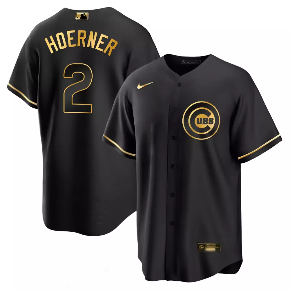 Nico Hoerner 2 Cubs Jersey Black Men Gold Cool Limited All Stitched