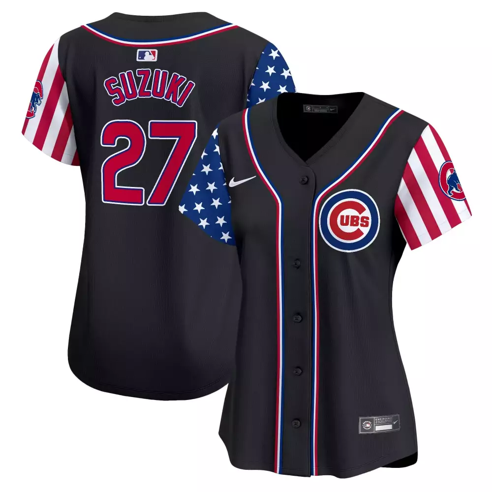 Suzuki Independence 27 Cubs Jersey Black Men Alternate Custom Design Red White Blue