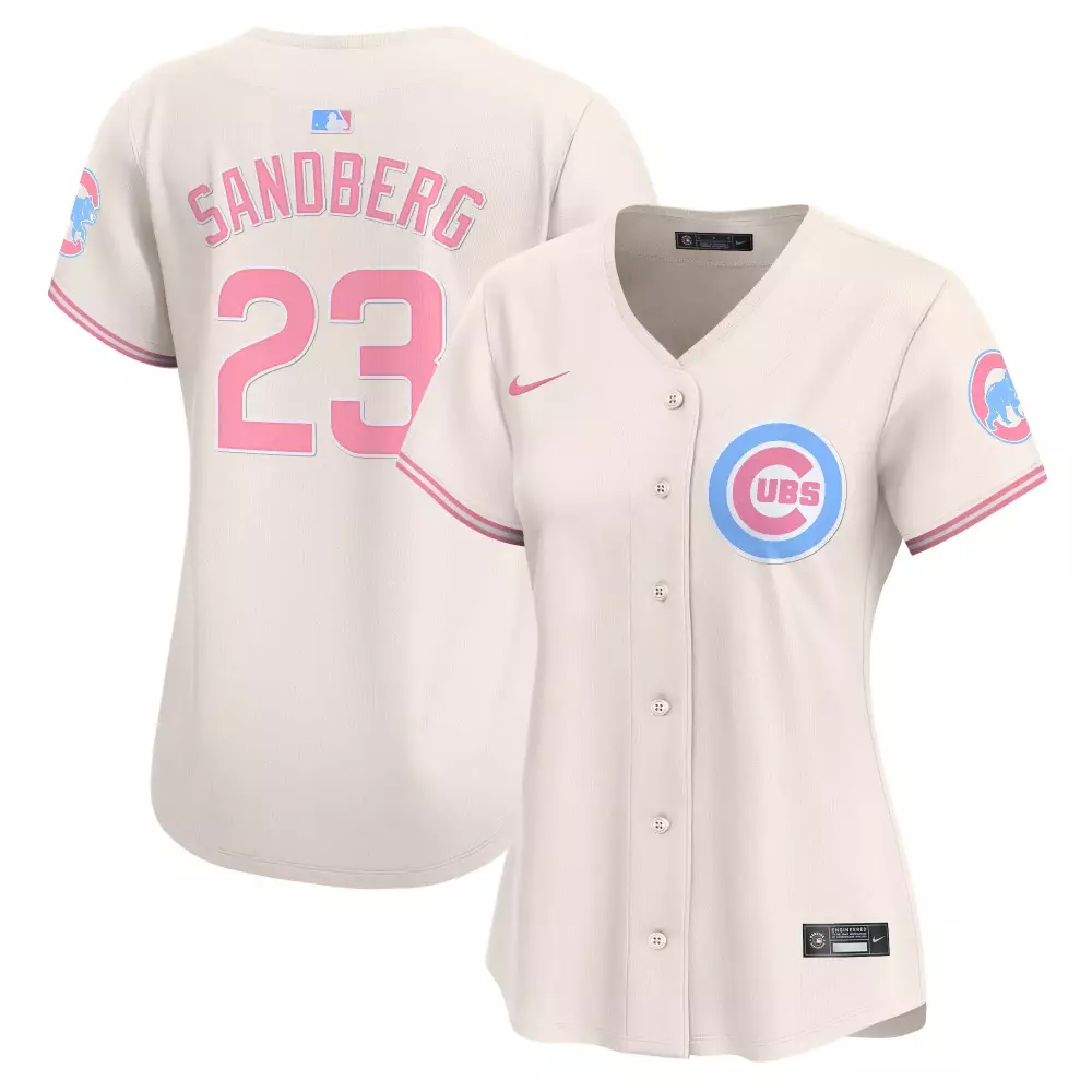 Ryne Sandberg 23 Cubs Jersey Cream Women Alternate Pink Light Blue Vapor Premier