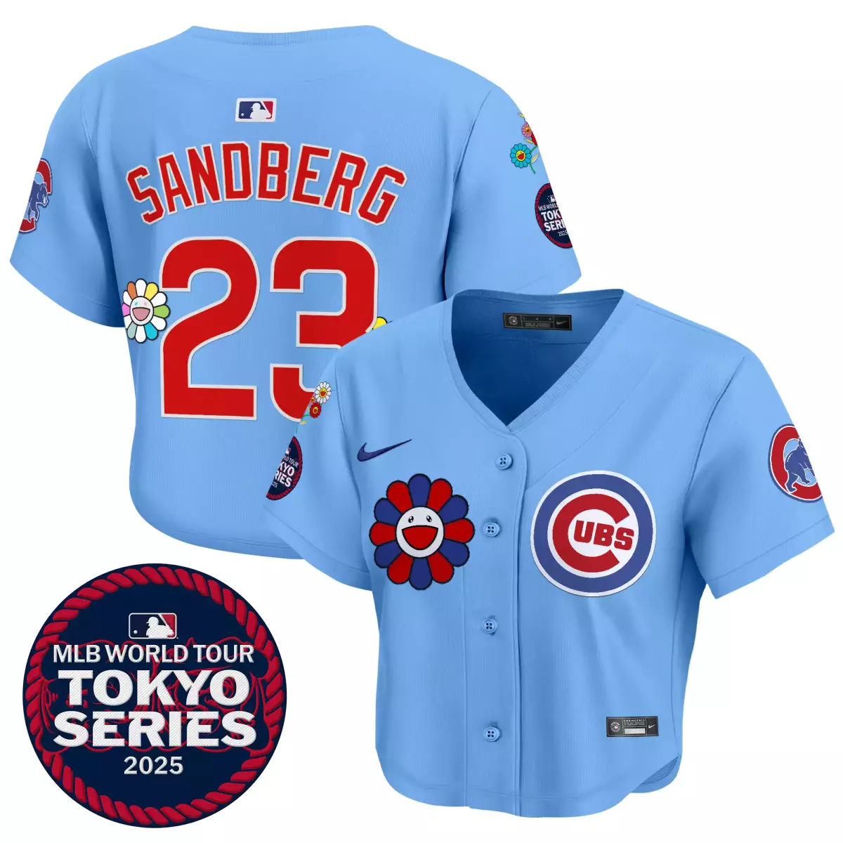 Sandberg Tokyo 23 Cubs Jersey Light Blue MLB World Tour Series Murakami Flower Women