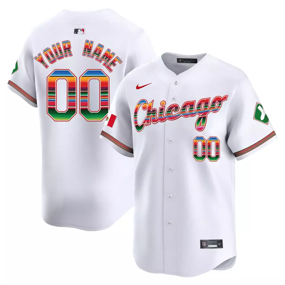 Custom Chicago Jersey White Mexican Heritage Mexico Flag Green Triangular Design