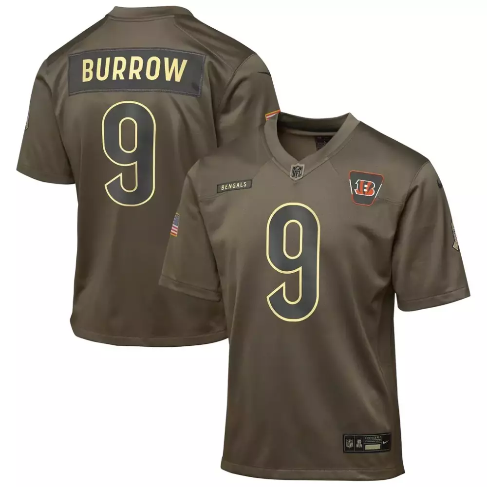 Joe Burrow 9 Bengals Jersey Olive Men Game Alternate Black Gold