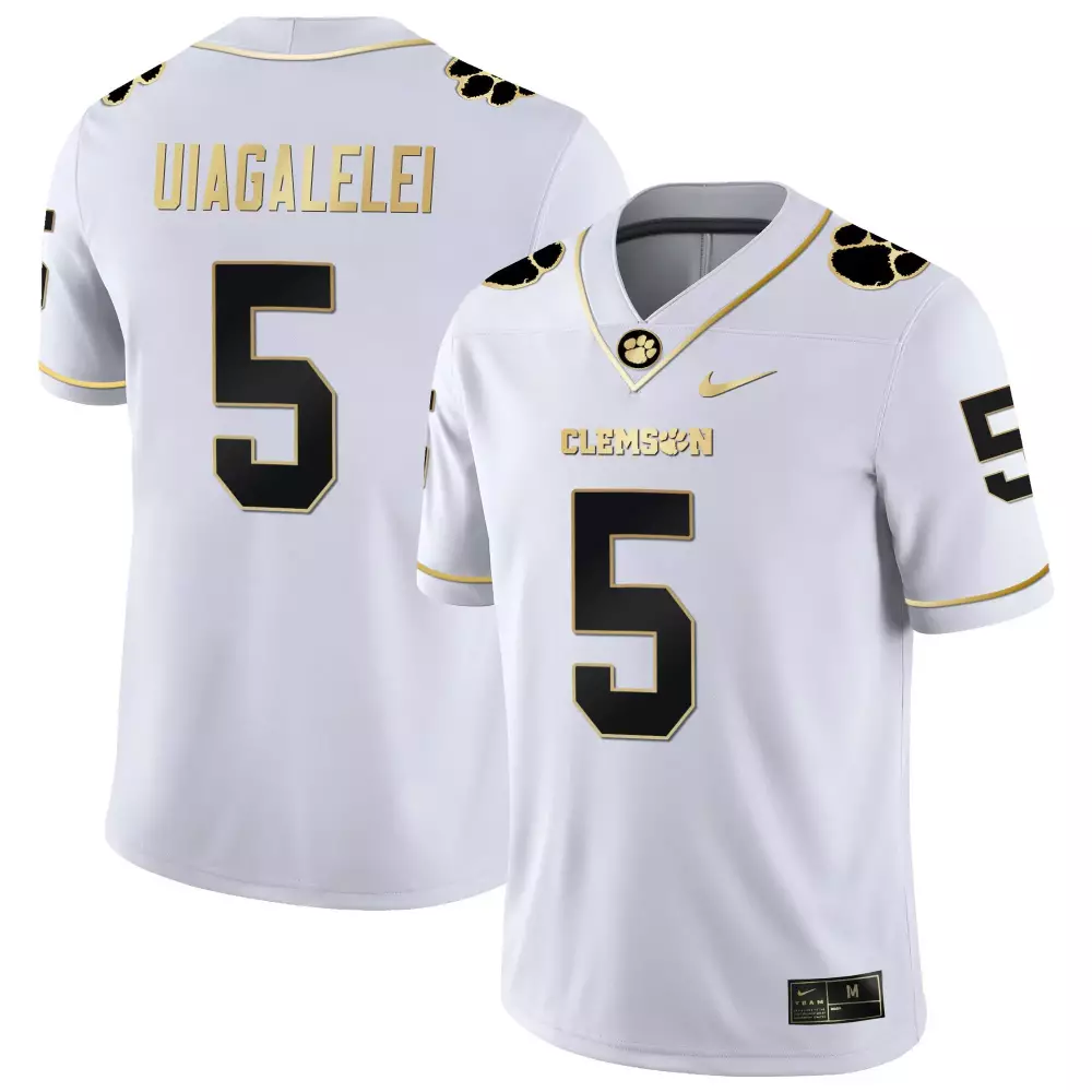 Uiagalelei 5 Clemson Jersey White Football Paw Men Black Gold All Stitched