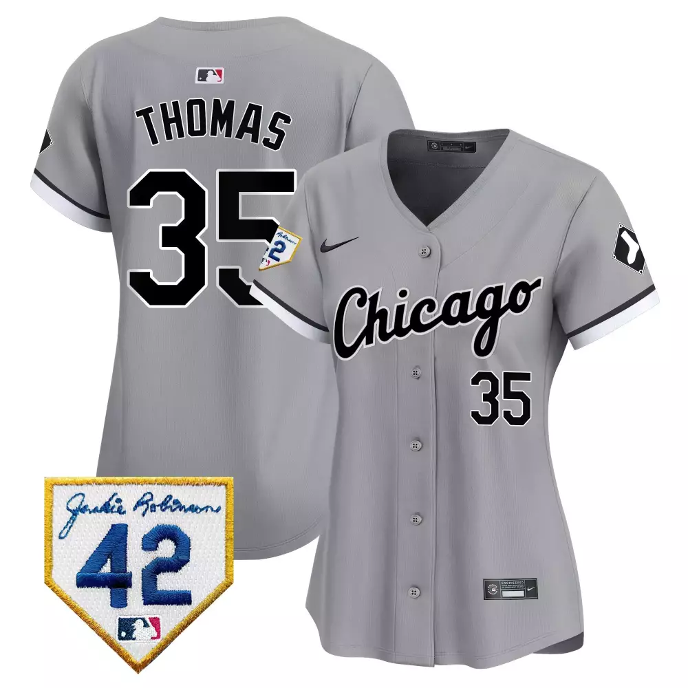 Frank Thomas 35 Chicago White Sox Jersey Gray Jackie Robinson 42 Men Alternate Black