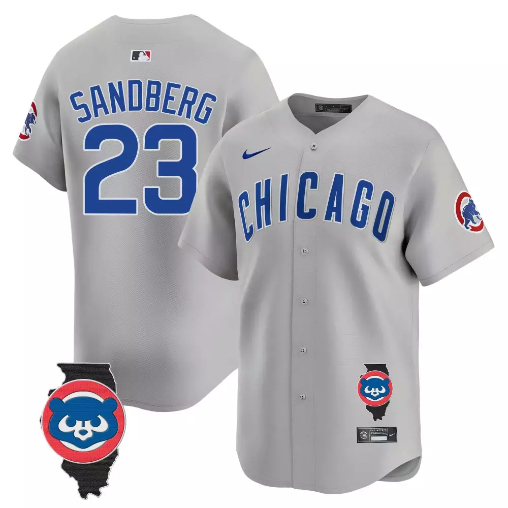 Ryne Sandberg 23 Chicago Cubs Jersey Gray City Connect Illinois State Shape Men Blue