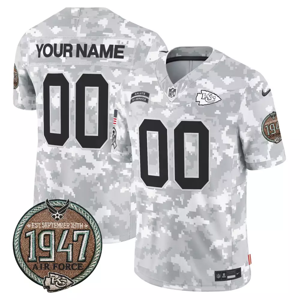 Custom Kansas City Chiefs Jersey White Salute To Service Air Force 1947 Men NFL Alternate