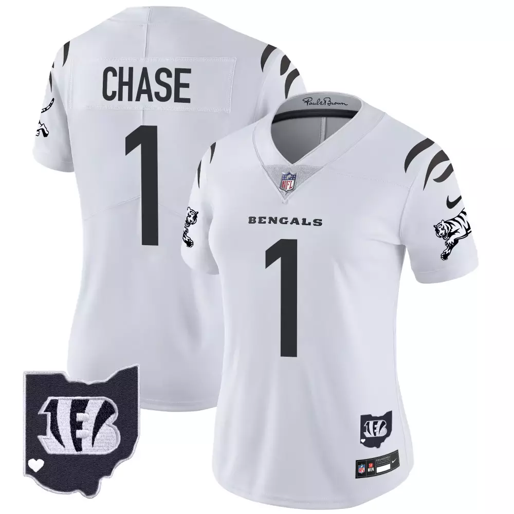 Ja'marr Chase 1 Bengals Jersey White Ohio Heart Women NFL Alternate Black All Stitched