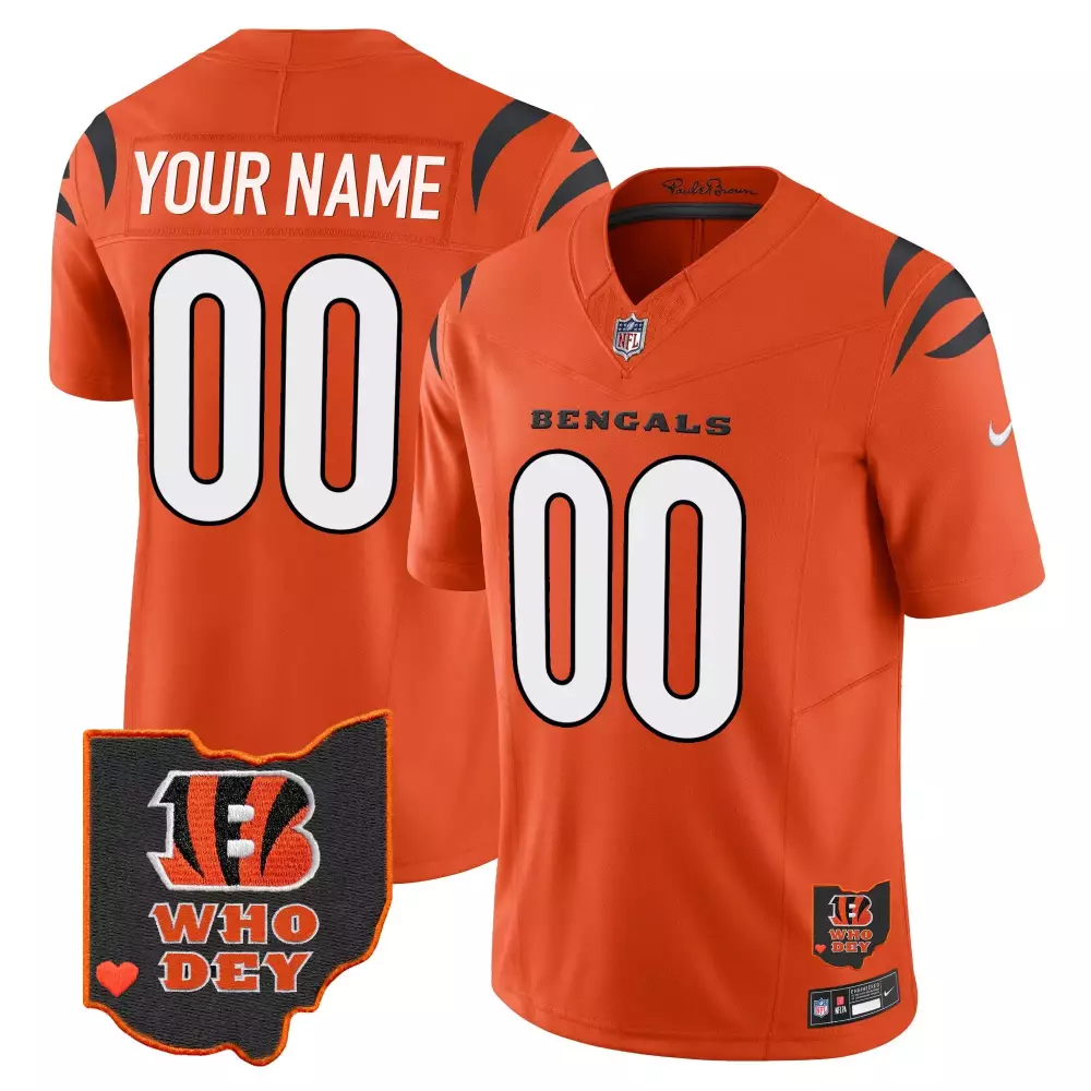 Custom Bengals Jersey Orange Ohio Shape "who Dey" Men Black White Vapor Limited v2