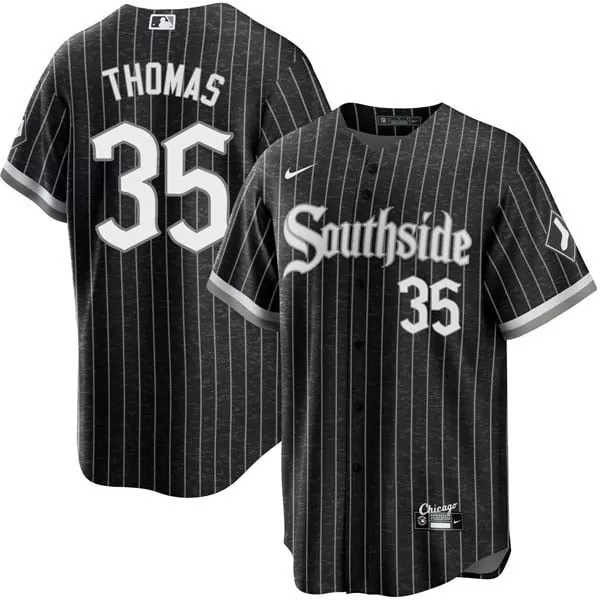 Frank Thomas 35 Chicago White Sox Jersey Black City Connect Men Split Design Gray