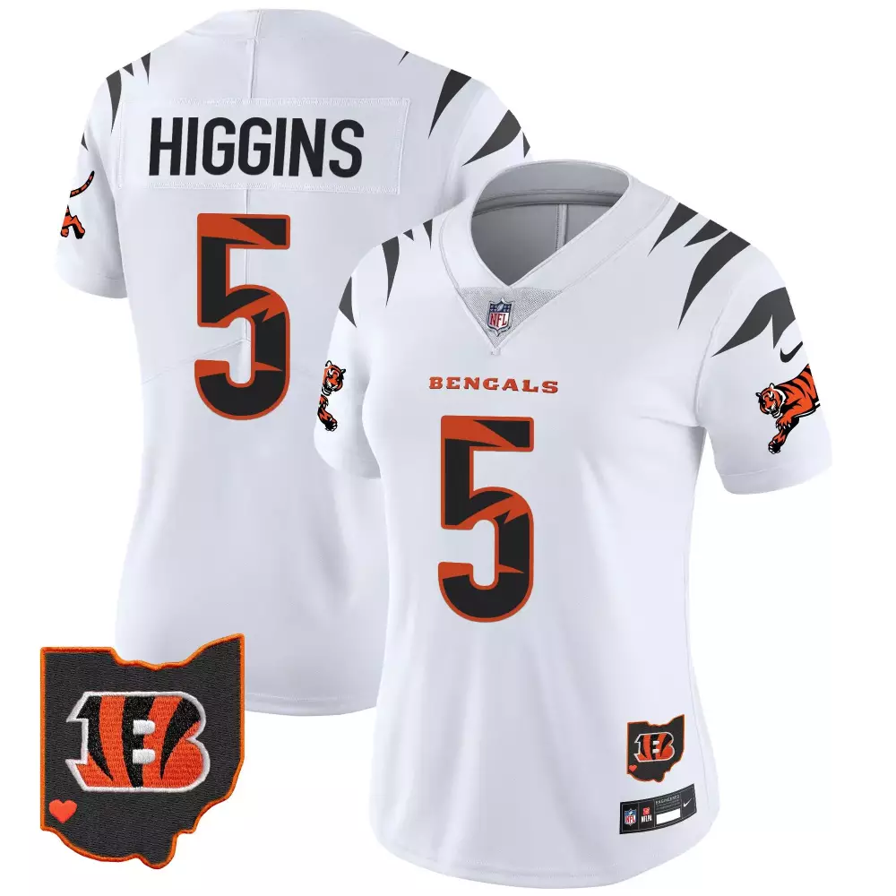 Tee Higgins 5 Bengals Jersey White Ohio Shape Women Standard Black Orange Vapor Limited