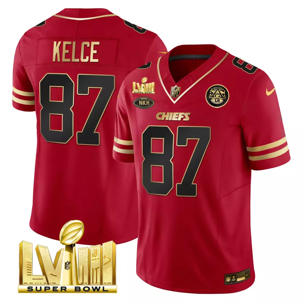 Kelce Lvii 87 Chiefs Jersey Red Super Bowl Lviii Nkh Men Gold Black All Stitched