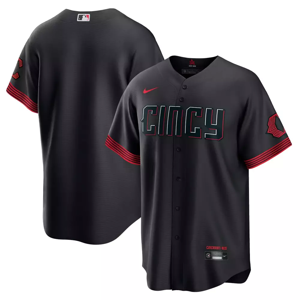 Custom Cincinnati Reds Jersey Black Men Alternate Red Gray Cool All Stitched