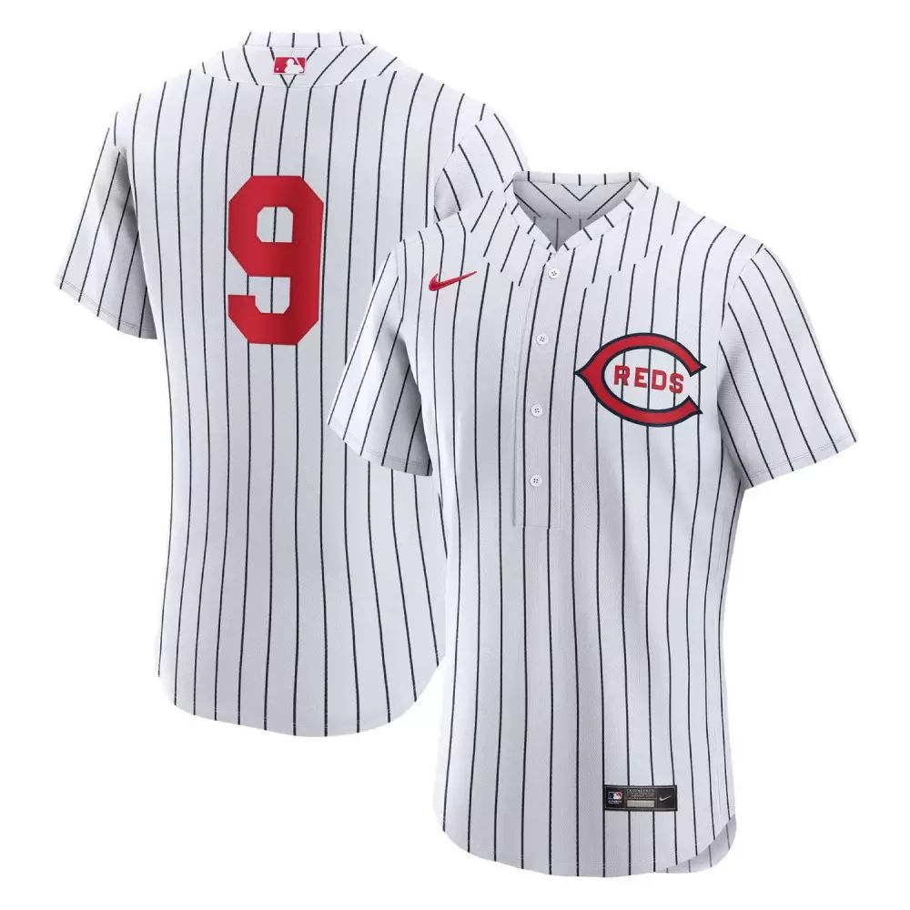 Custom Reds 9 Jersey White Men Red Black All Stitched