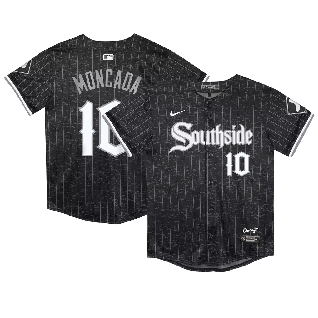 Yoan Moncada 10 Chicago White Sox Jersey Black City Connect Men Split Design Silver