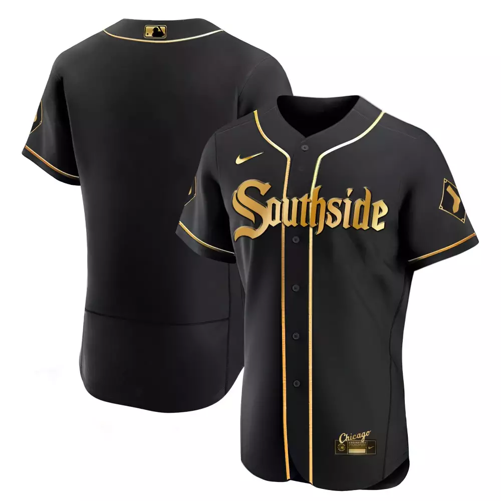 Southside Chicago Jersey Black Men Gold Limited Flex Base Collection All Stitched