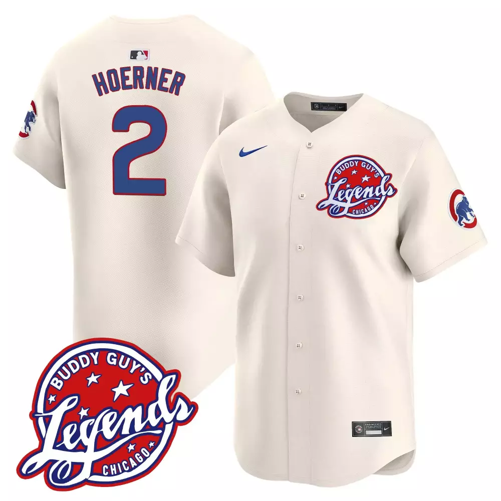 Nico Hoerner 2 Chicago Cubs Jersey Cream Buddy Guy's Legends Men Blue Red Vapor Premier