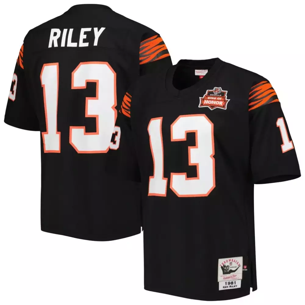 Ken Riley 13 Bengals Jersey Black 1981 Ring Honor Men Orange White Authentic Throwback
