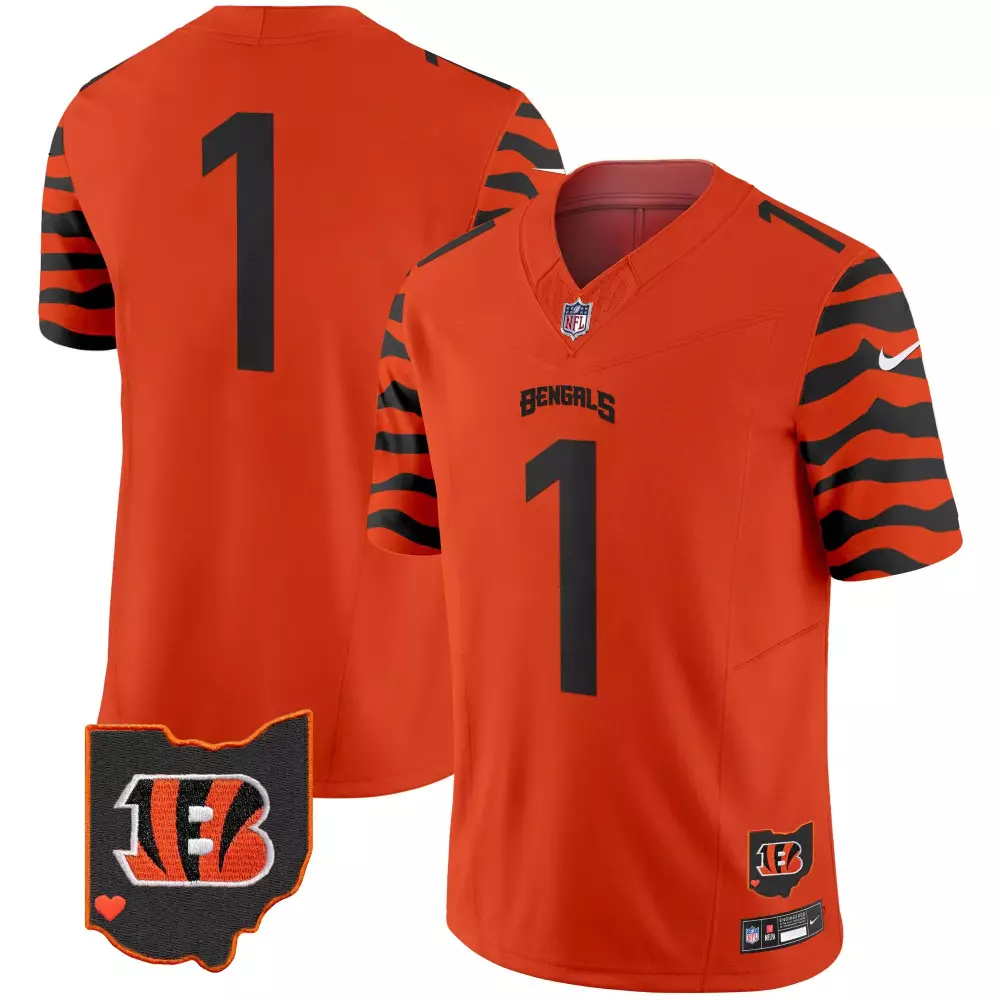 Ja'marr Chase 1 Jersey Orange Cincinnati Bengals Ohio State Outline Men Authentic