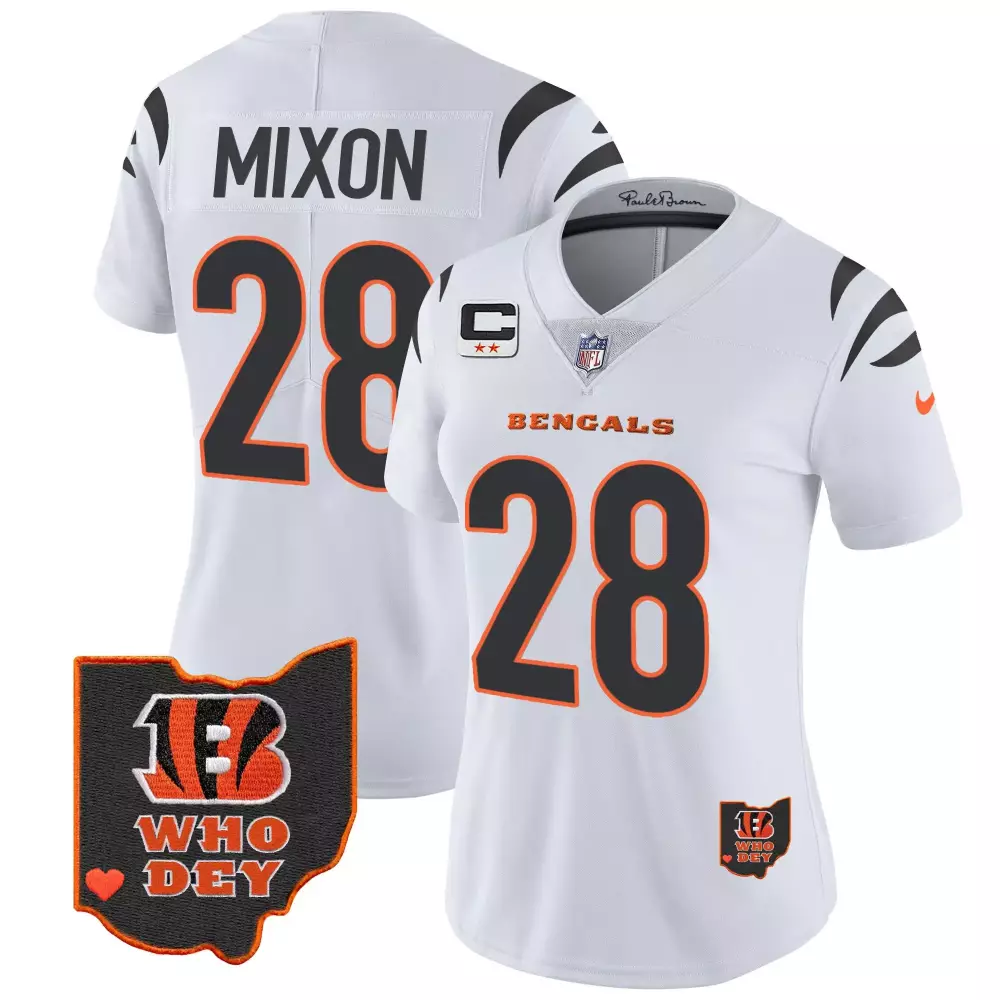 Joe Mixon 28 Bengals Jersey White Two Stars Women Player Alternate Black Orange Vapor