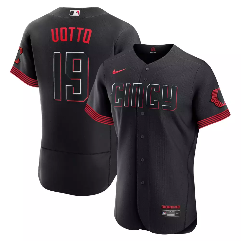Joey Votto 19 Cincinnati Reds Jersey Black City Connect Men Red White Flex All Stitched