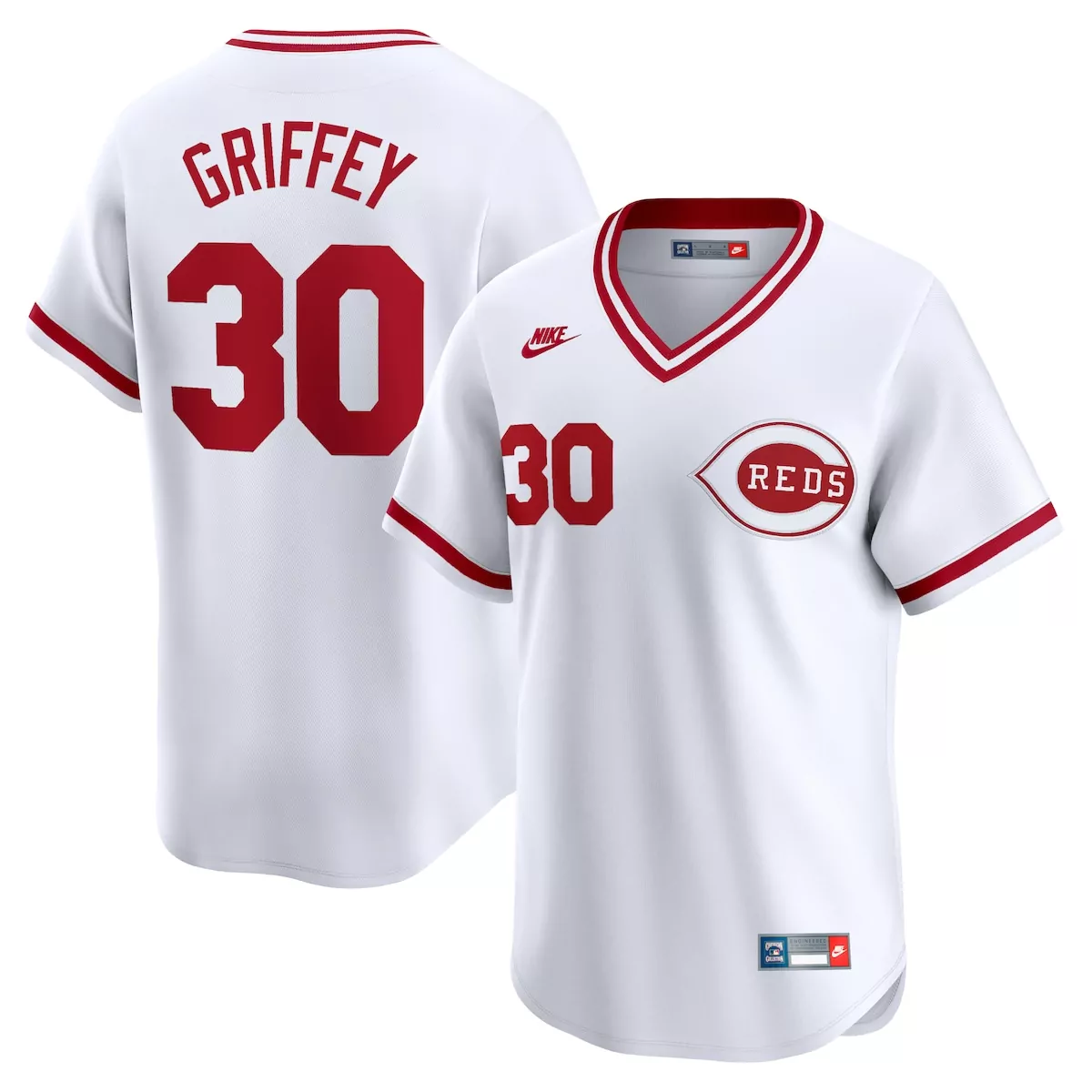 Ken Griffey 30 Reds Jersey White Men Red Throwback Cooperstown Limited