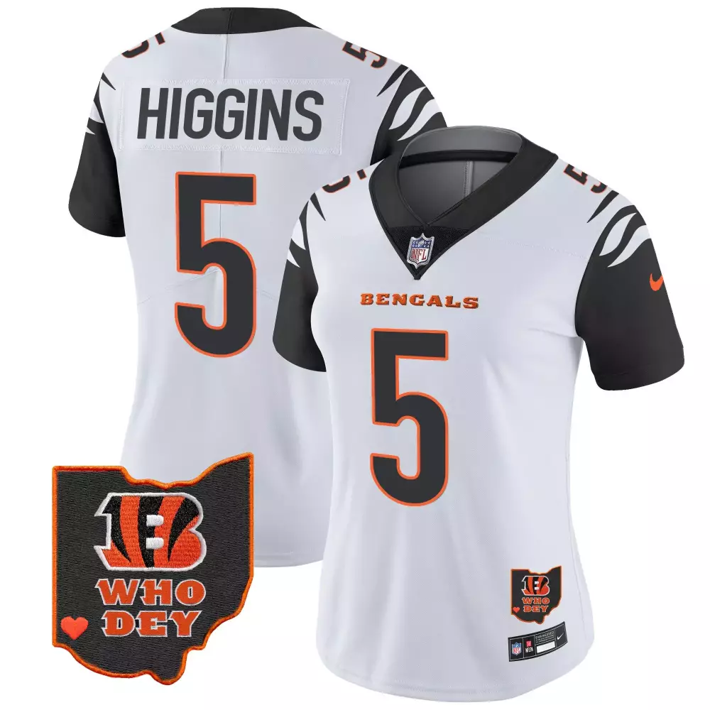 Tee Higgins 5 Bengals Jersey White Ohio Who Dey Women Replica Alternate Black Orange