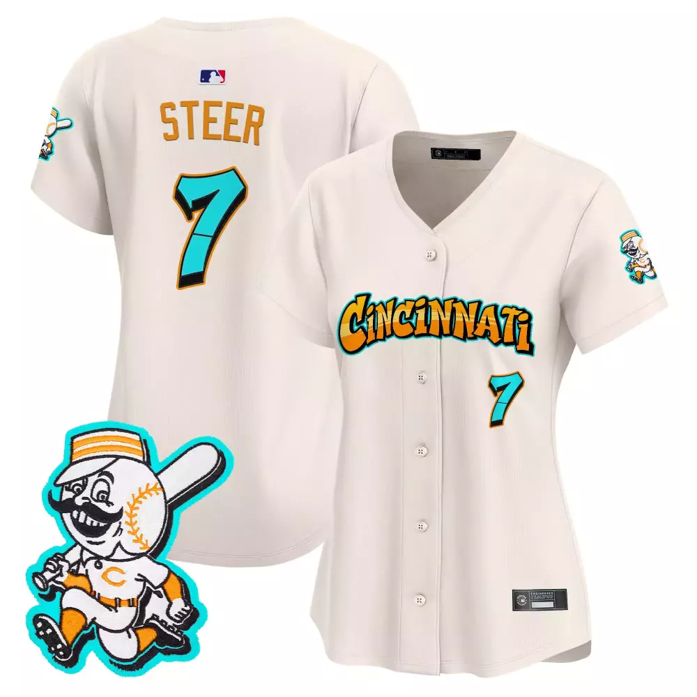 Steer Graffiti 7 Cincinnati Reds Jersey White Men Orange Teal Black Vapor Stitched