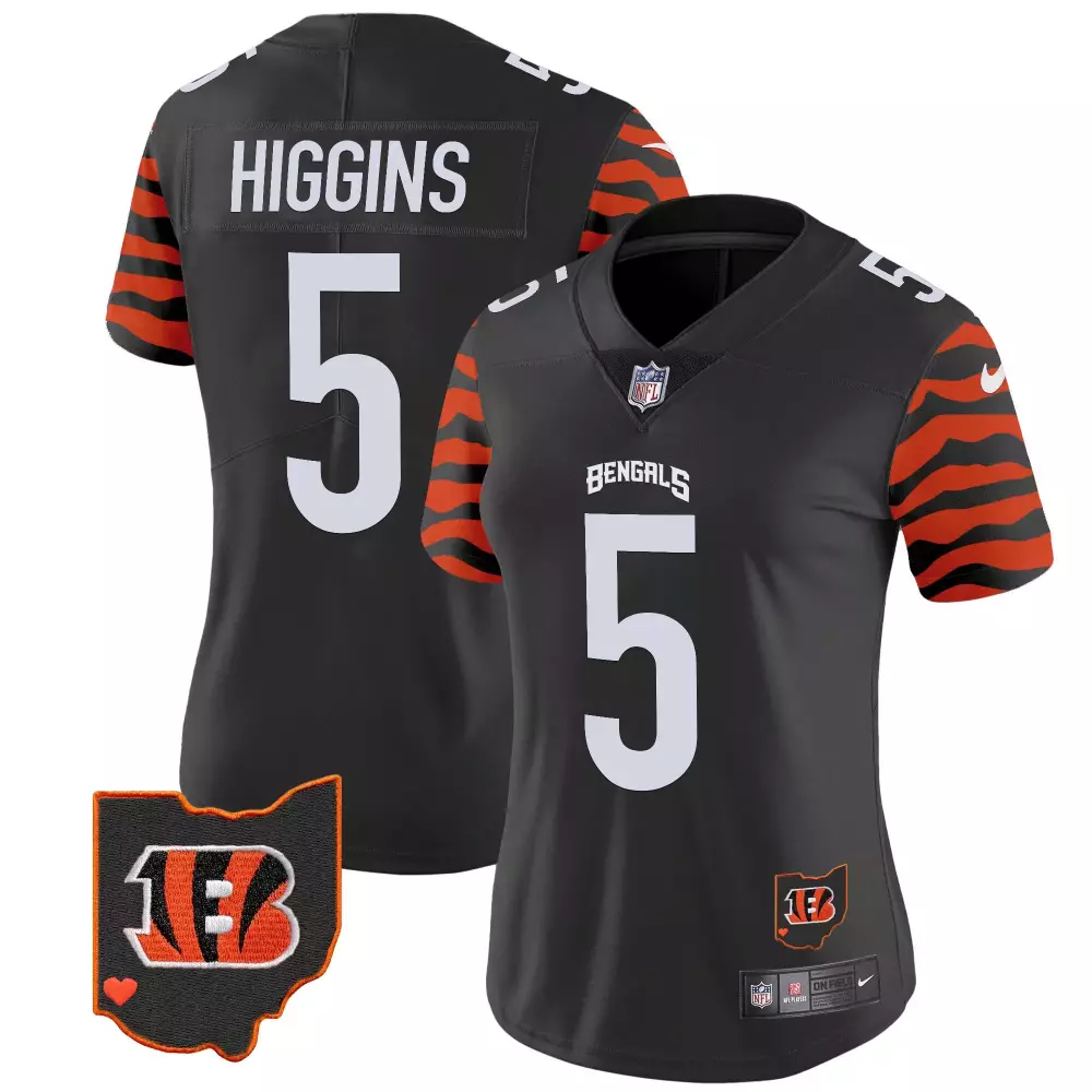 Tee Higgins 5 Bengals Jersey Black Women Player Orange White Vapor Limited All Stitched