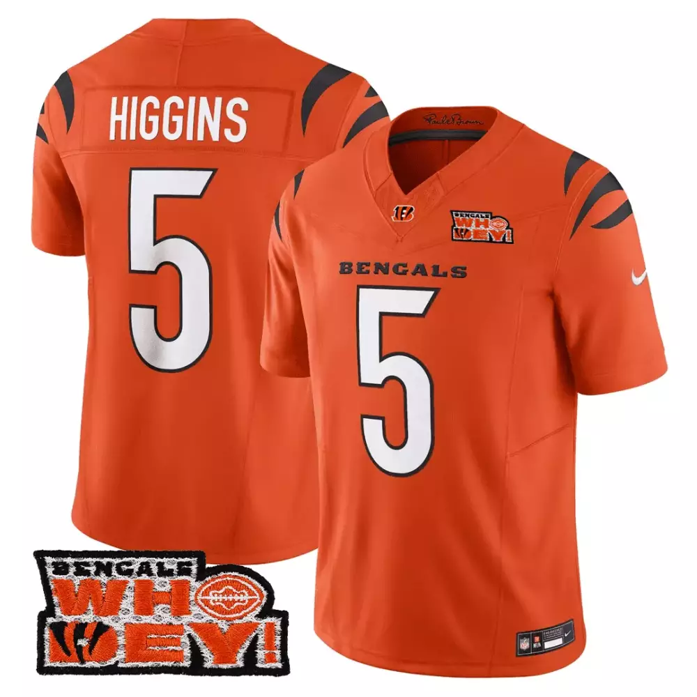 Tee Higgins 5 Cincinnati Bengals Jersey Orange NFL Who Dey! 2023 Men Black White