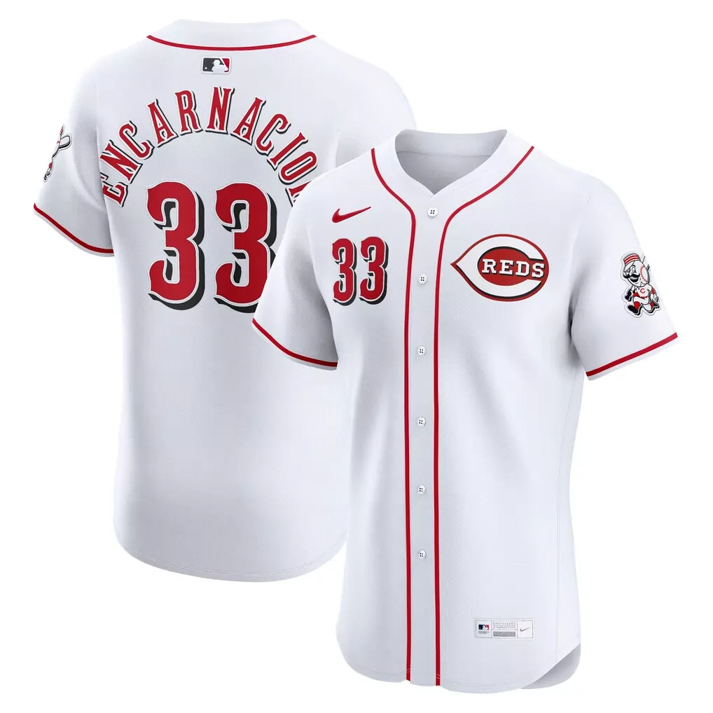 Edwin Encarnacion 33 Reds Jersey White Men Red Black Home Elite