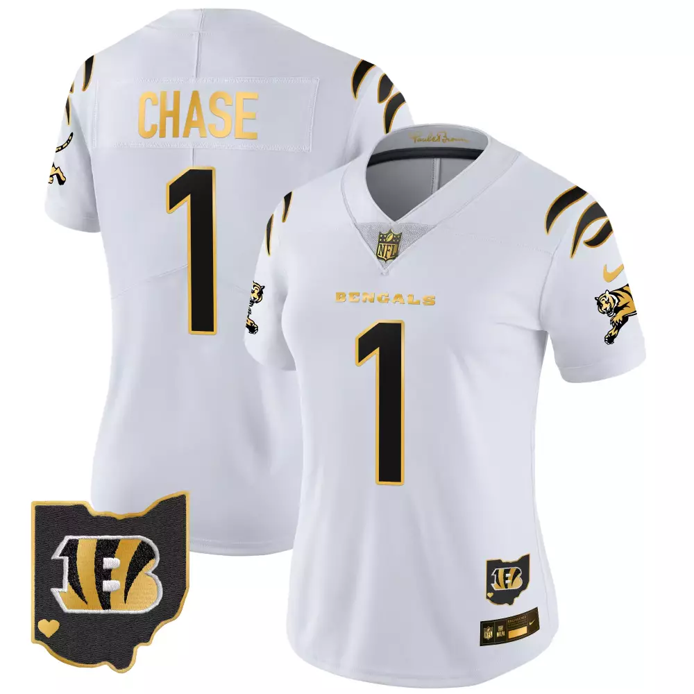 Ja'marr Chase 1 Bengals Jersey White Color Rush Ohio State Men NFL Alternate Black