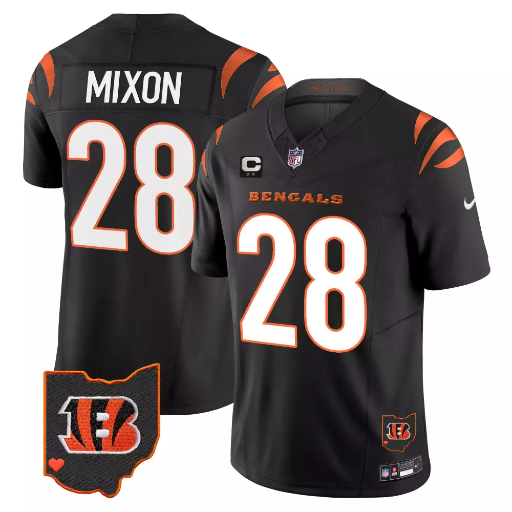 Joe Mixon 28 Bengals Jersey Black Ohio Men Player Orange White Stitched