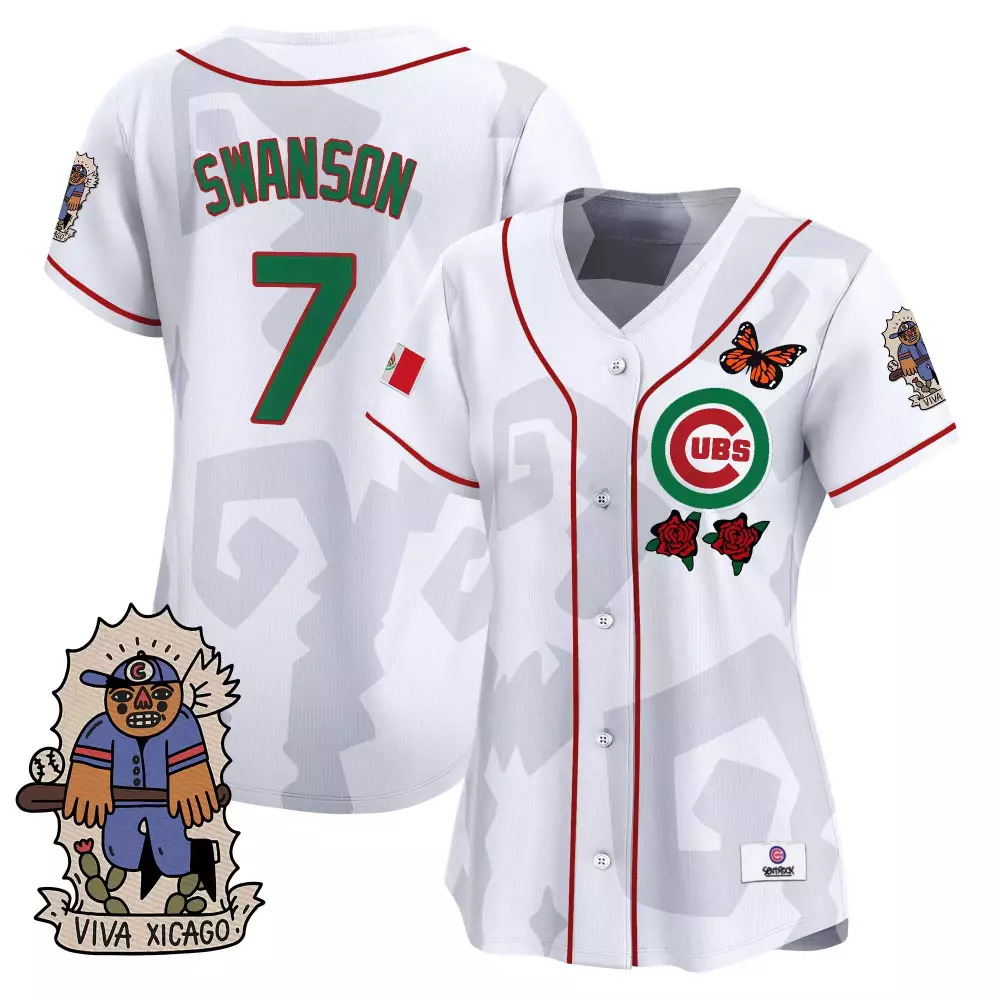 Swanson Mexican 7 Cubs Jersey White City Connect Mexico Flag Viva Xicago Women Red