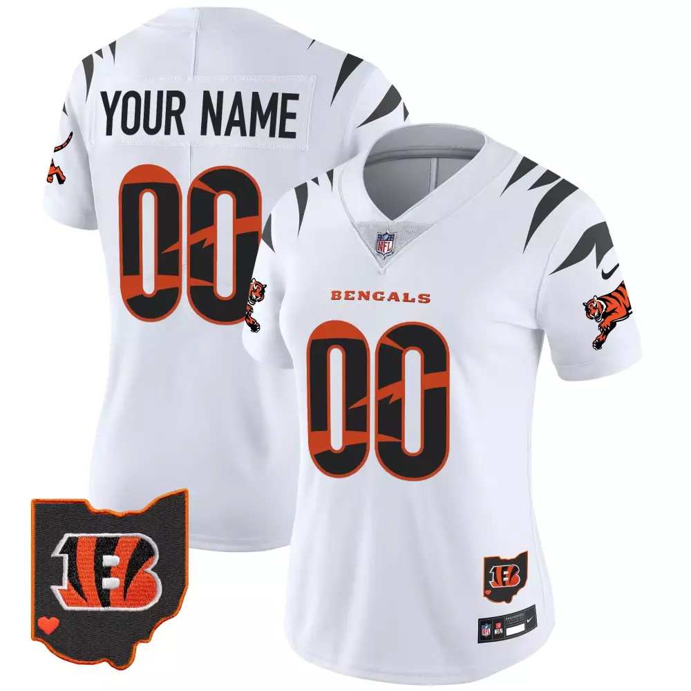 Custom Bengals Jersey White Ohio Shape Heart Women Standard Black Orange Vapor Limited