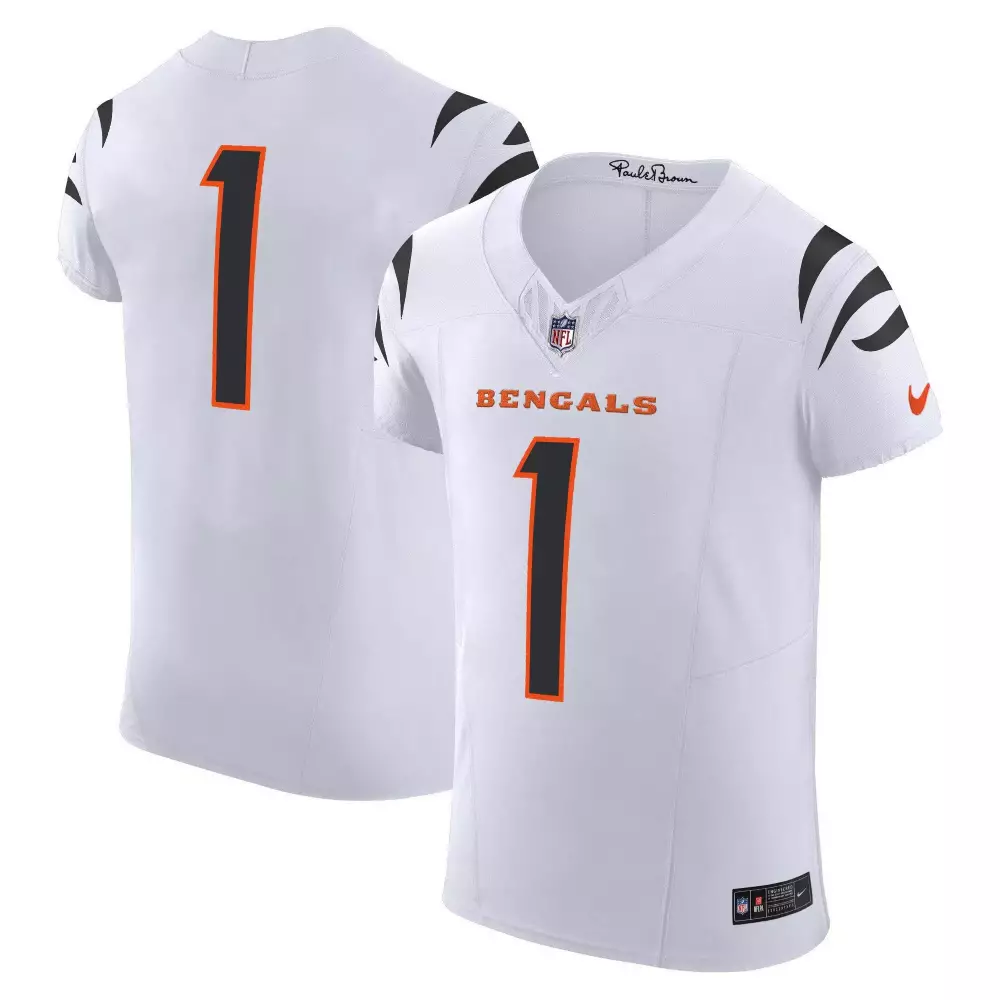 Brown 1 Bengals Jersey White Men Blank Orange Black Vapor Elite All Stitched