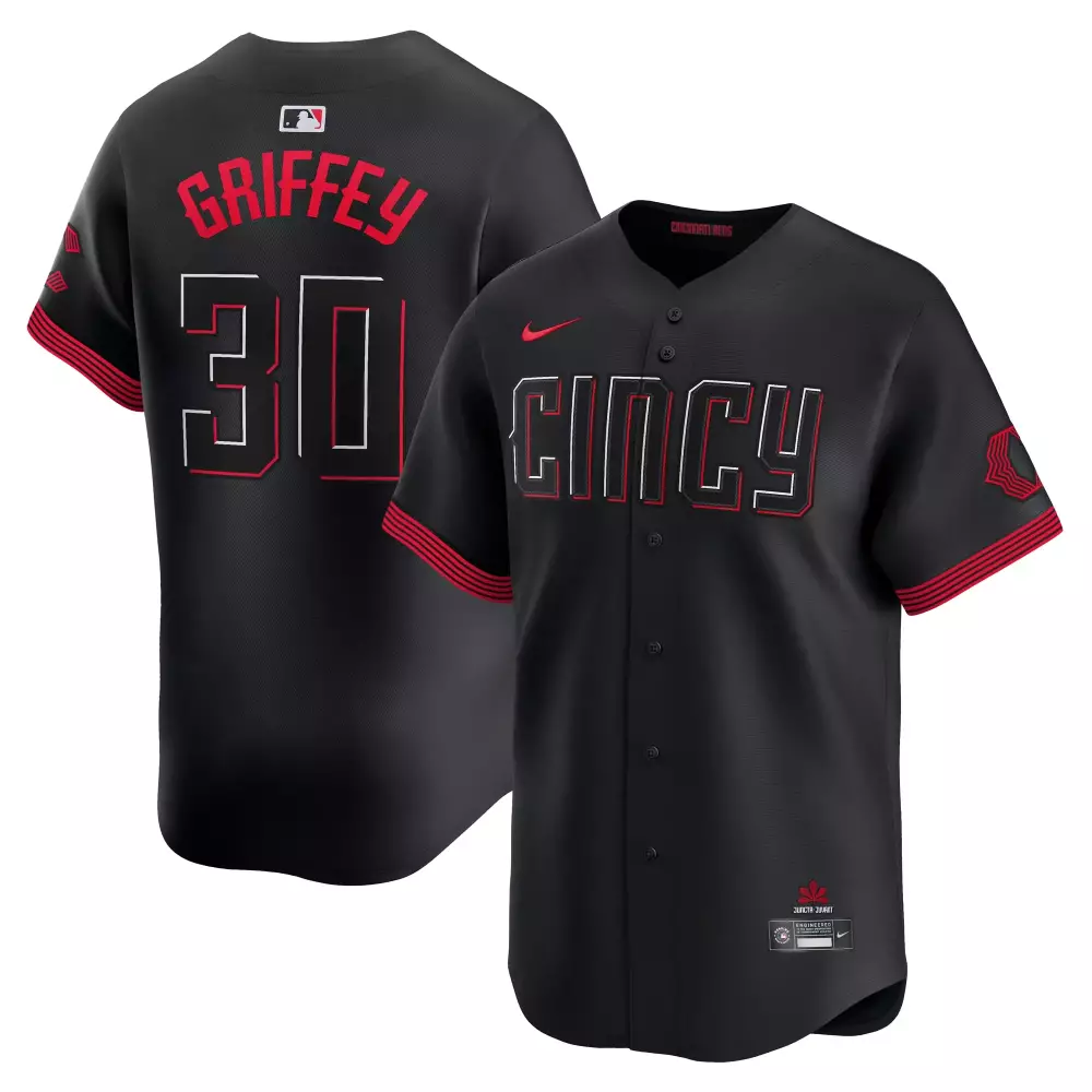 Ken Griffey 30 Cincinnati Reds Jersey Black Men Red White Stitched Unisex