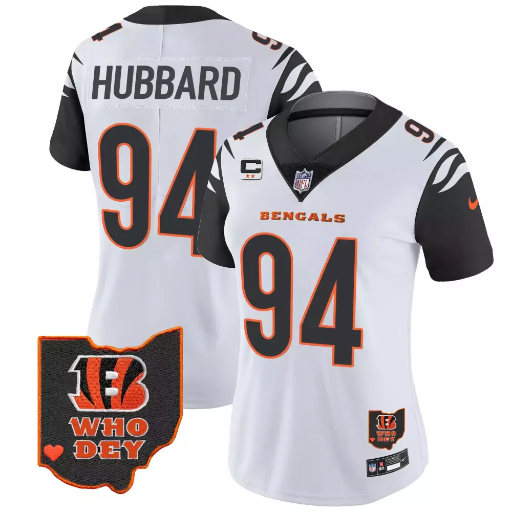Sam Hubbard 94 Bengals Jersey White Who Dey Ohio Women Black Orange Rush Vapor Limited