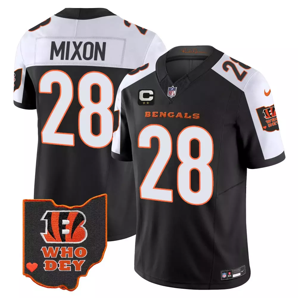 Joe Mixon 28 Bengals Jersey Black Men Orange White Alternate Vapor Limited v2 All