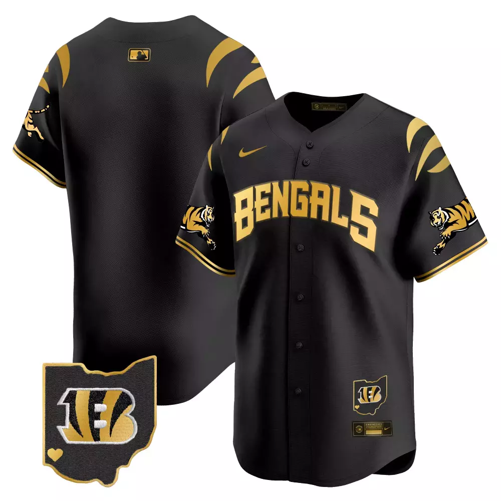 Cincinnati Bengals Jersey Black City Connect Ohio Shape Men Gold Vapor Premier Limited
