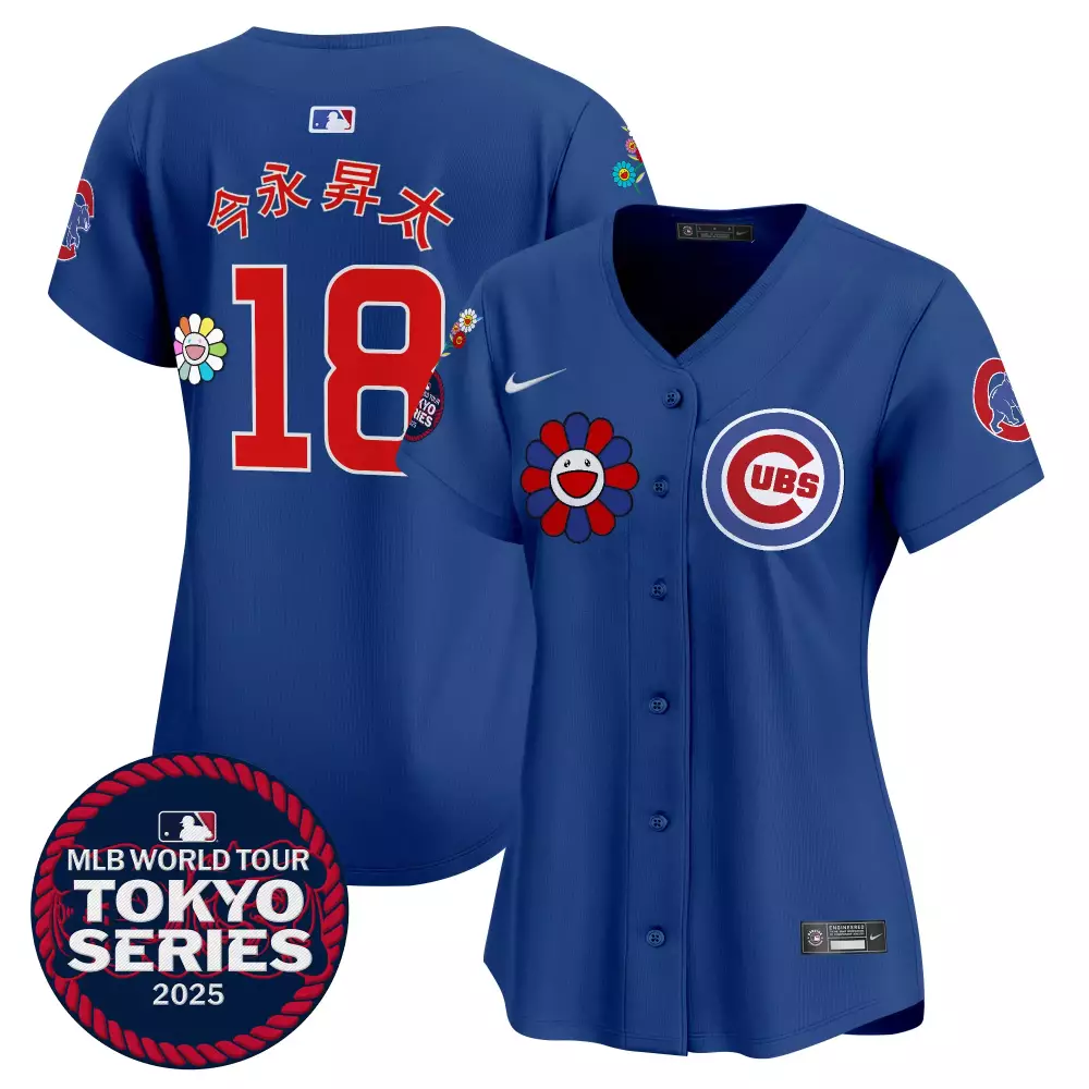 永昇大 18 Cubs Jersey Royal Blue MLB World Tour Tokyo Series 2025 Women Red White Stitched