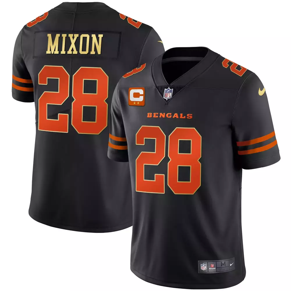 Joe Mixon 28 Bengals Jersey Black Men Official Orange Vapor All Stitched