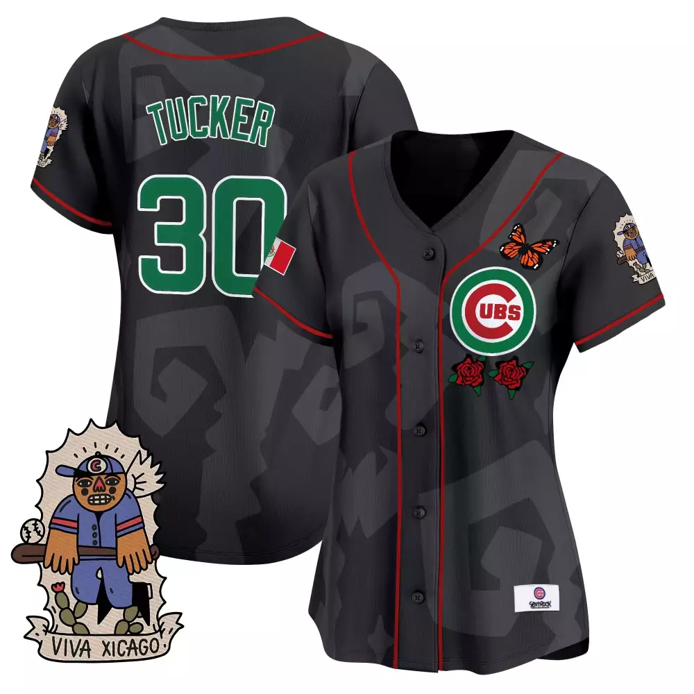 Tucker Mexican 30 Cubs Jersey Black City Connect Mexico Flag Butterfly 2023 Women
