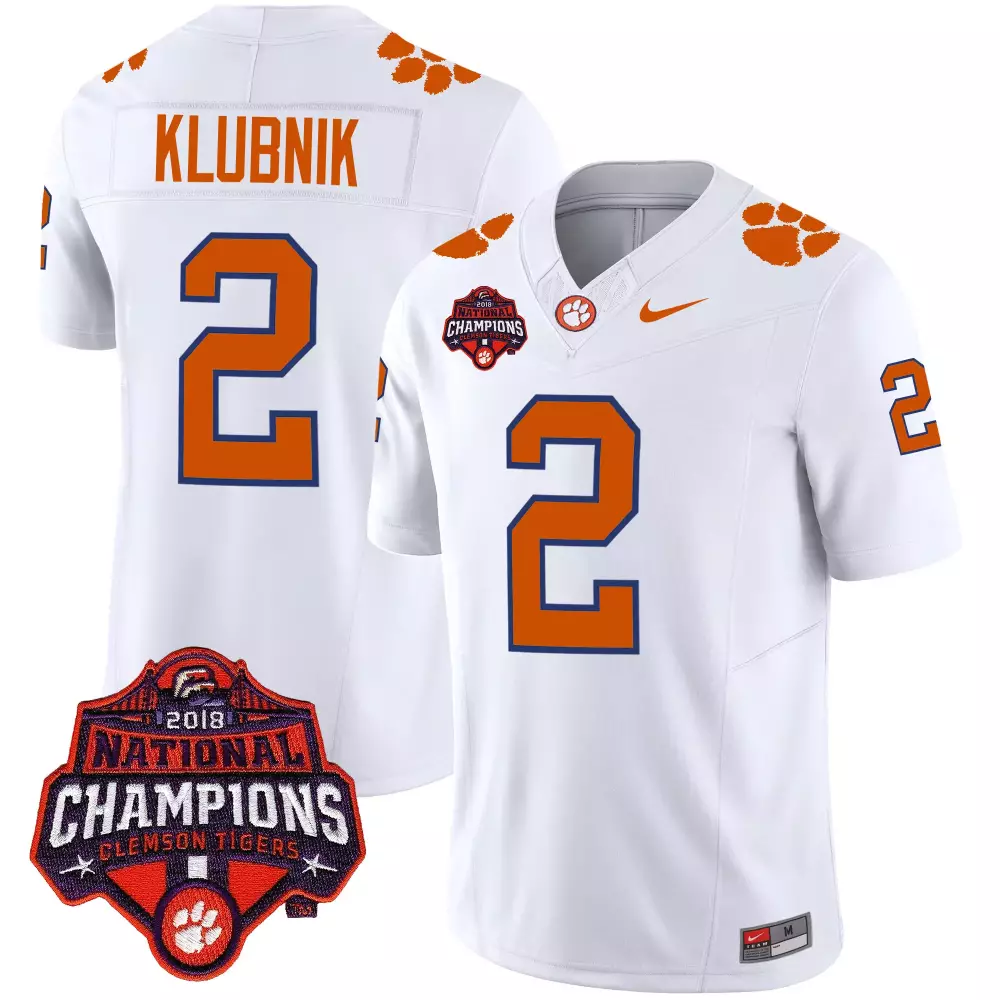Cade Klubnik 2 Clemson Tigers Jersey White 2018 National Champions Men Orange Purple