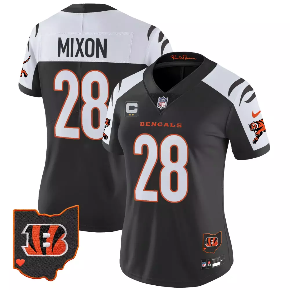 Joe Mixon 28 Bengals Jersey Black Pauley Brown Ohio Shape Tiger Women Replica White