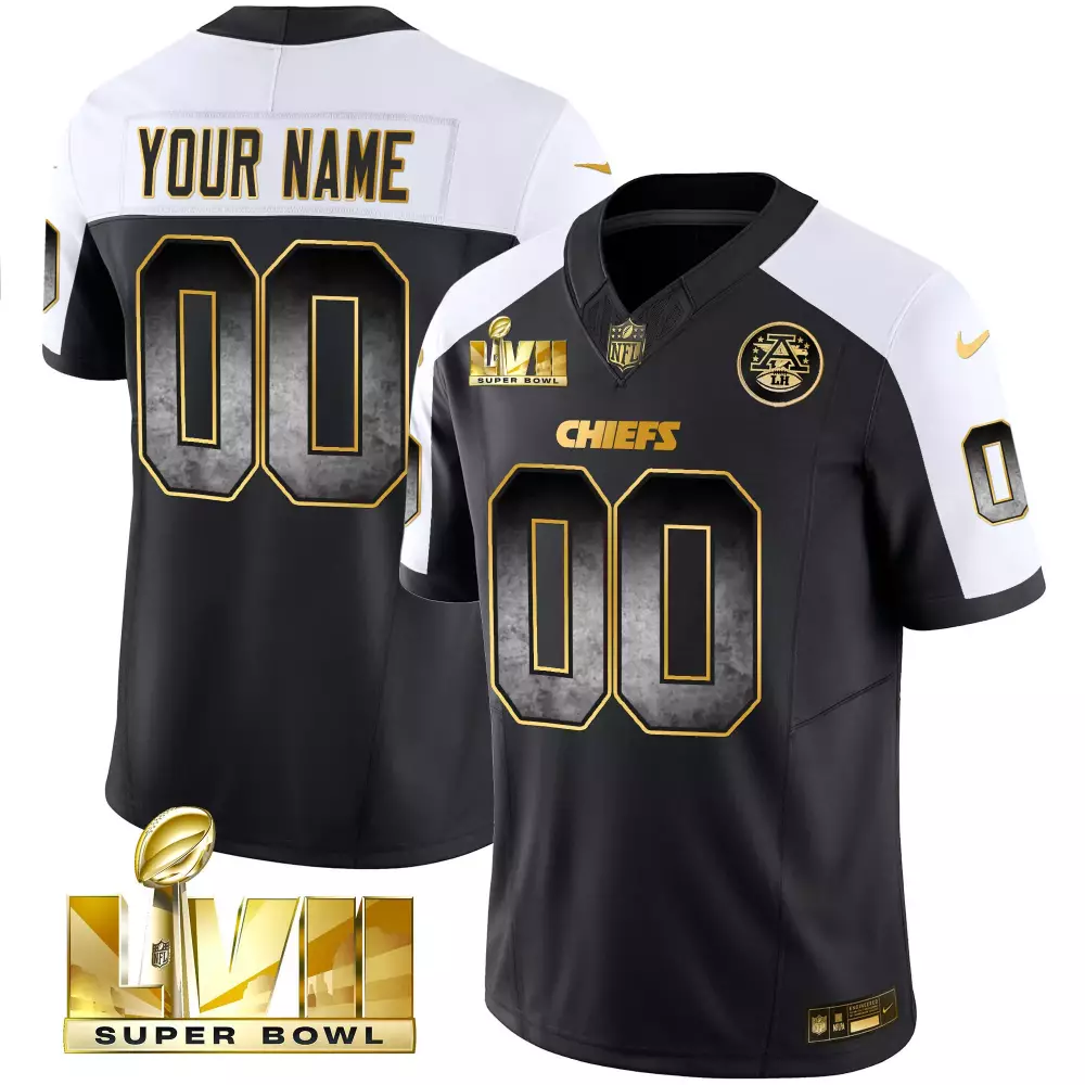Custom Chiefs Jersey Black Super Bowl Lvii Men Split Design White Gold Alternate
