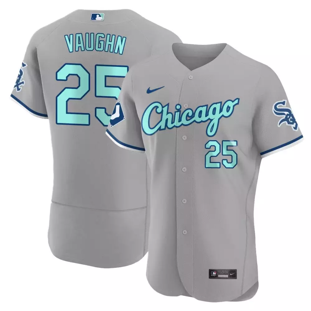 Andrew Vaughn 25 Jersey Gray Chicago White Sox Men Light Blue Navy All Stitched Vapor