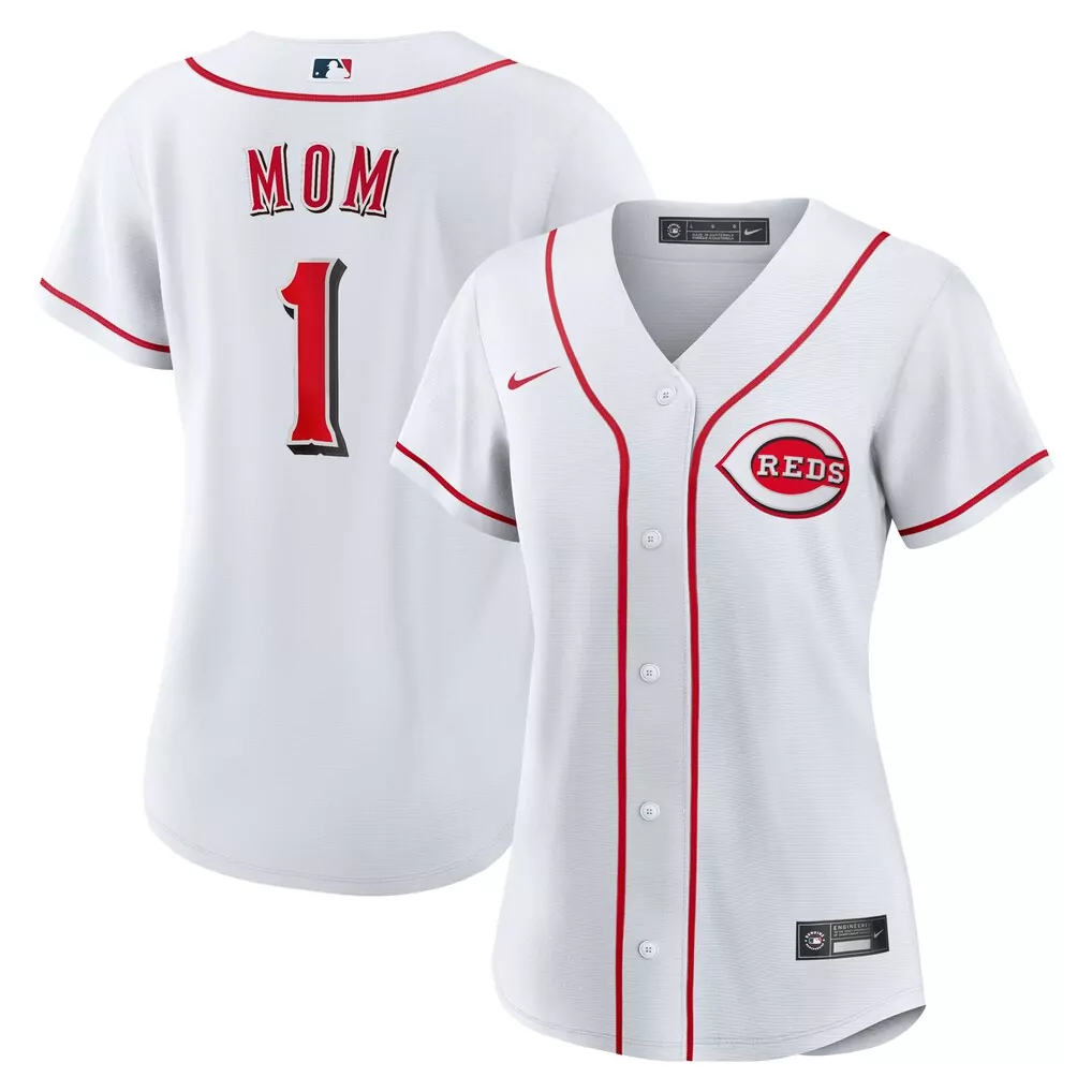 Mom 1 Reds Jersey White Women Red Home Replica