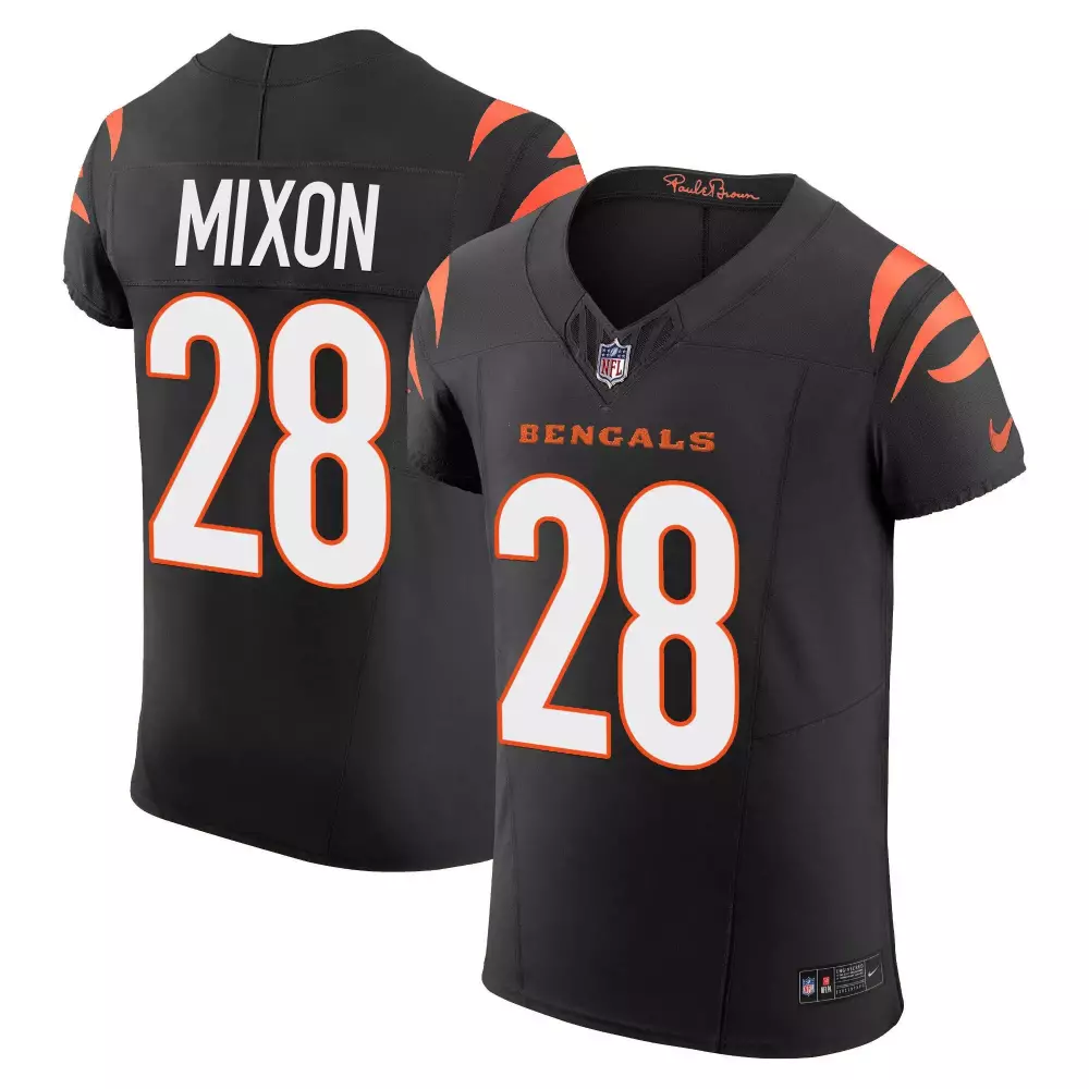 Joe Mixon 28 Bengals Jersey Black Men NFL Orange White Vapor Elite All Stitched