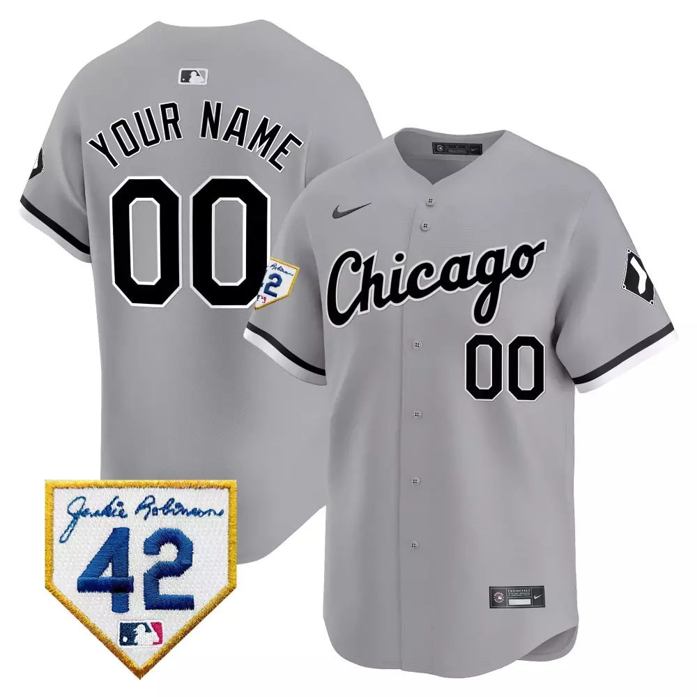 Custom Chicago White Sox Jersey Gray Jackie Robinson 42 Men Black Vapor Premier Limited