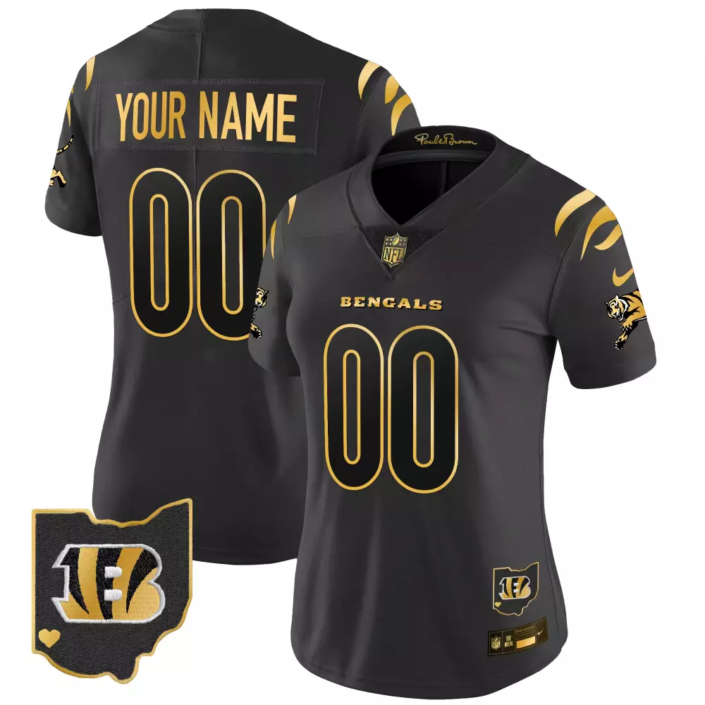 Custom Bengals Jersey Black Women Gold Vapor Limited All Stitched